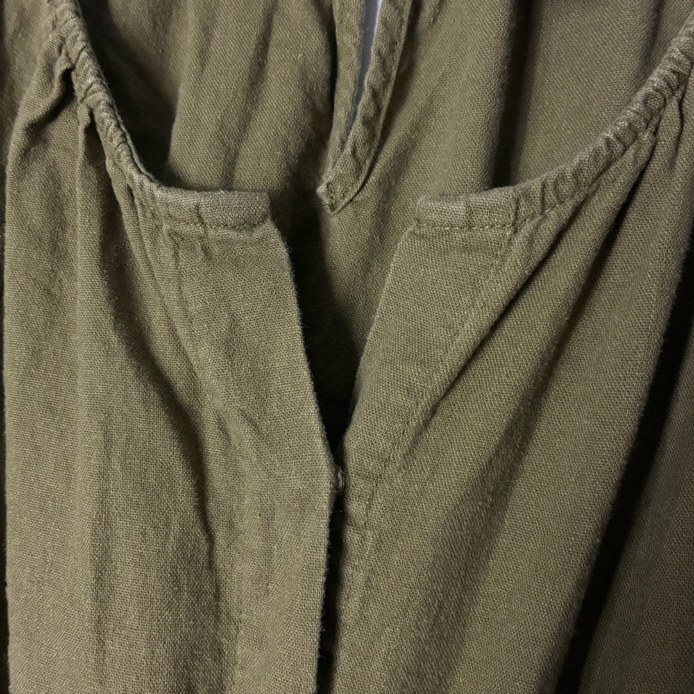 Nwot Nicole Miller Olive Green Linen Blend Jumpsuit XL Short Sleeve Wide Leg - Picture 4 of 8
